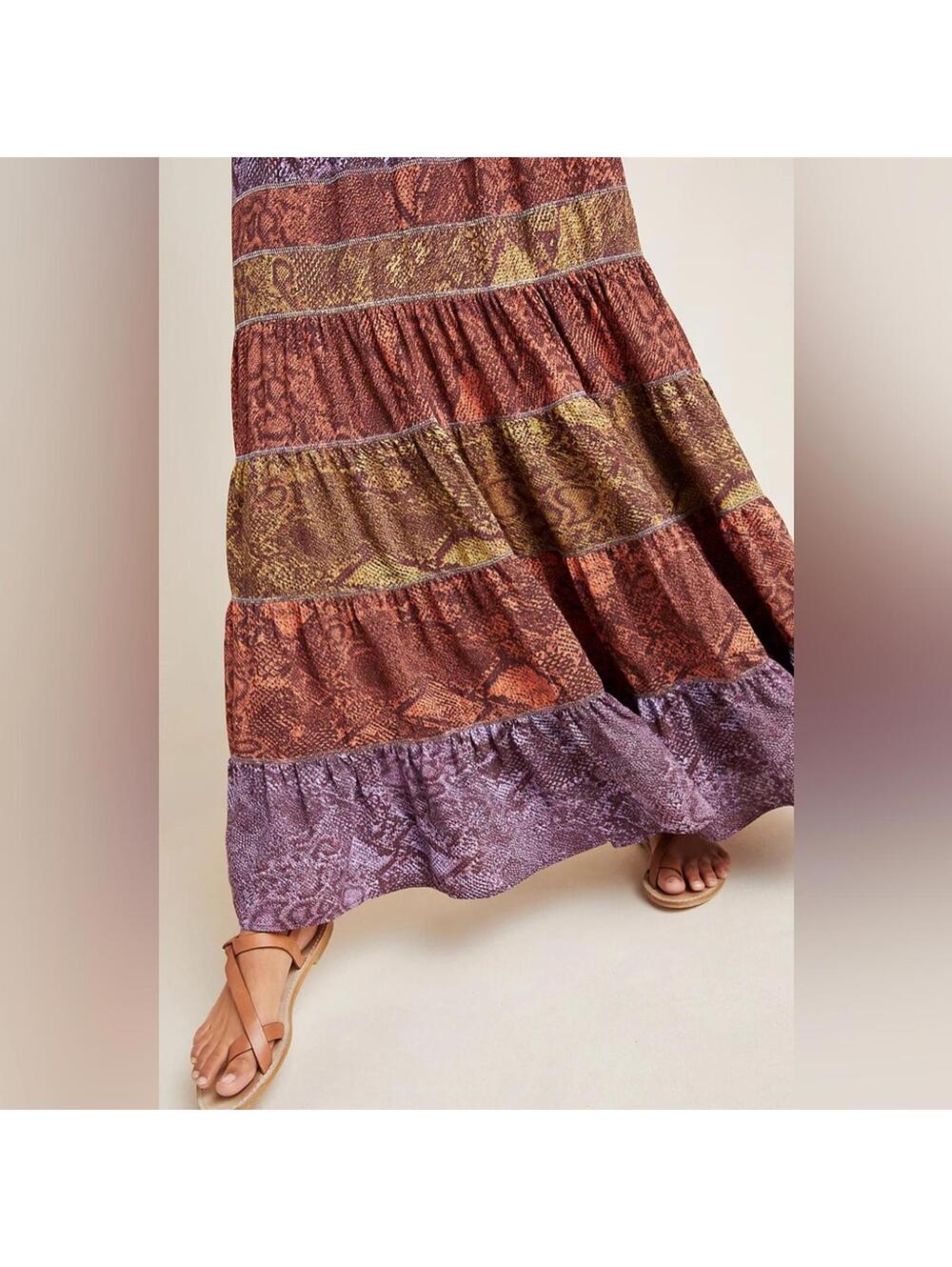 Anthropologie “Colima” Multi Color Snakeskin Print Boho Maxi Long Dress- Size XS - Picture 4 of 8